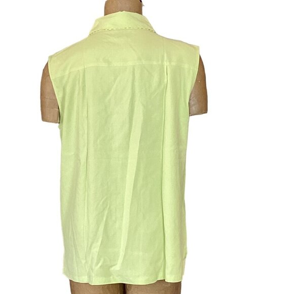 Silkland 100% Silk Sleeveless Button Up Top Beaded Sz L Pastel Lime Green 283D - Picture 5 of 7